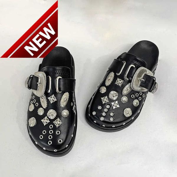 slippers summer women platform punk rock leather mules creative metal fittings casual party shoes female outdoor slides t221213, Black
slippers summer women platform punk rock leather mules creative metal fittings casual party shoes female outdoor slides t221213, Black
