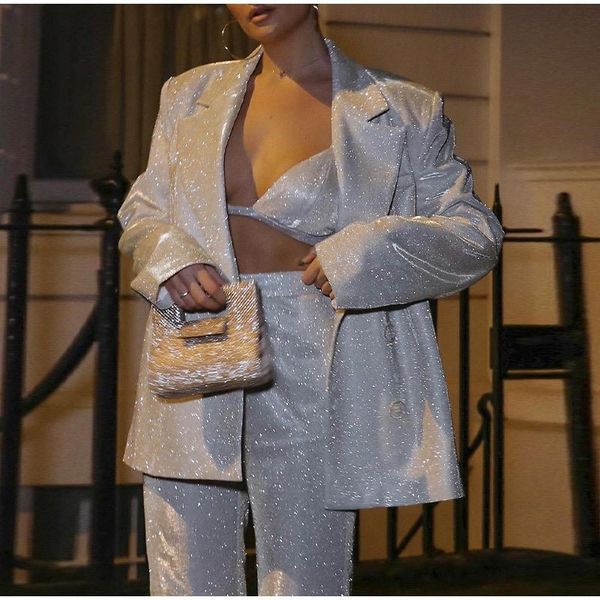 pants women's suit glitter silver long sleeve shirt underwear button shirts trouser suits 2022 spring fashion club night outfits, White
pants women's suit glitter silver long sleeve shirt underwear button shirts trouser suits 2022 spring fashion club night outfits, White