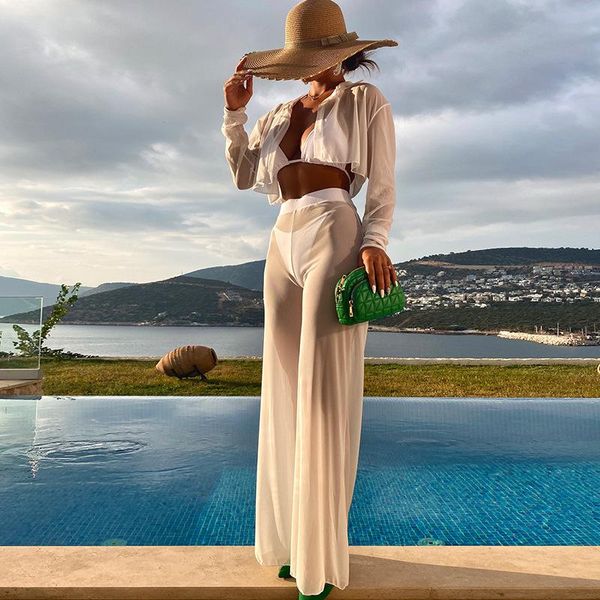 pants chiffon summer 4 piece set deep v crop + lapel jacket +elastic waist pants loose wide leg women see through pants sets, White
pants chiffon summer 4 piece set deep v crop + lapel jacket +elastic waist pants loose wide leg women see through pants sets, White