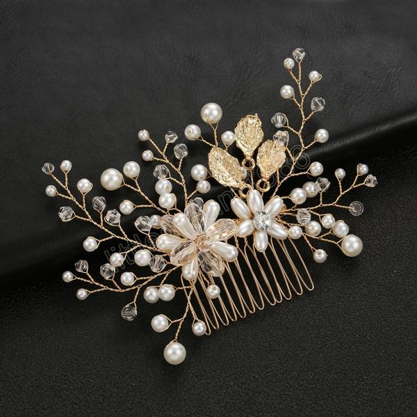 

handmade crystals rhinestones pearls flower hair comb bridal headpieces hair accessories bridesmaid tiara wedding hair jewelry, Slivery;golden