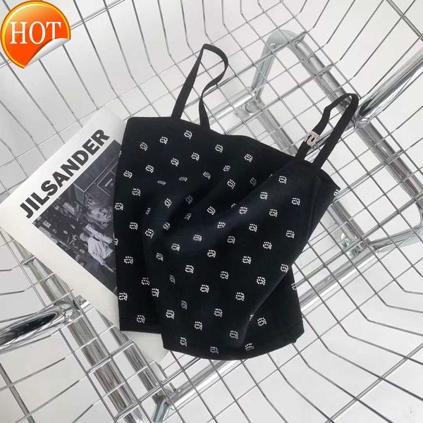 aw king summer new diamond full print letter knitted strap tank women's open umbilical underlay show thin short top, White
aw king summer new diamond full print letter knitted strap tank women's open umbilical underlay show thin short top, White