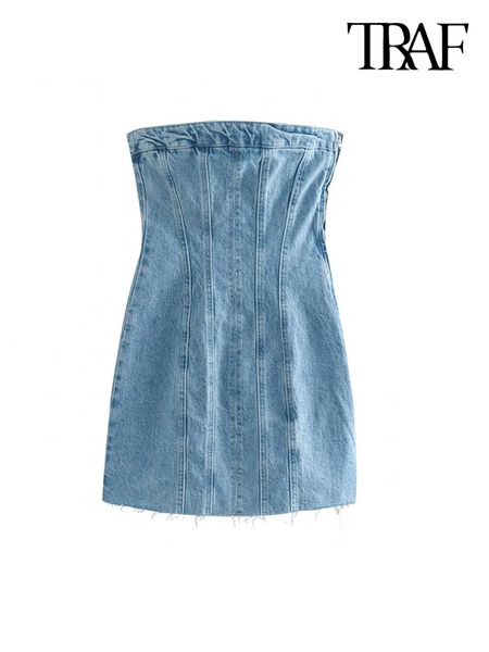 casual dresses traf women fashion denim strapless mini dress vintage straight neck side zipper female vestidos mujer 230503, Black;gray
casual dresses traf women fashion denim strapless mini dress vintage straight neck side zipper female vestidos mujer 230503, Black;gray