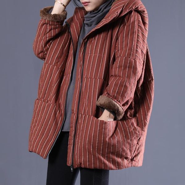leather cotton women parkas 2022 autumn winter coat hooded thick loose stripe fleece femme jackets female warm outerwear, Black
leather cotton women parkas 2022 autumn winter coat hooded thick loose stripe fleece femme jackets female warm outerwear, Black