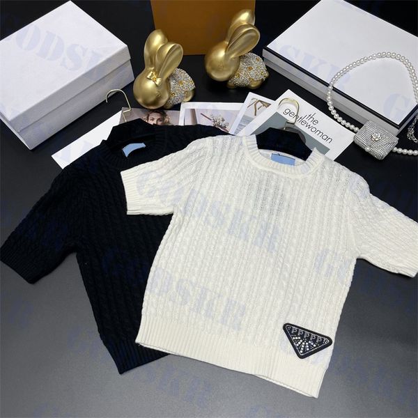 letter diamond t shirt womens triangle logo knitted tees classic short sleeve sweater two colors, White
letter diamond t shirt womens triangle logo knitted tees classic short sleeve sweater two colors, White