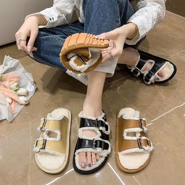 leather stylish and simple flipflops women wear autumn and winter new solid color flat lazy hair slippers, Black
leather stylish and simple flipflops women wear autumn and winter new solid color flat lazy hair slippers, Black