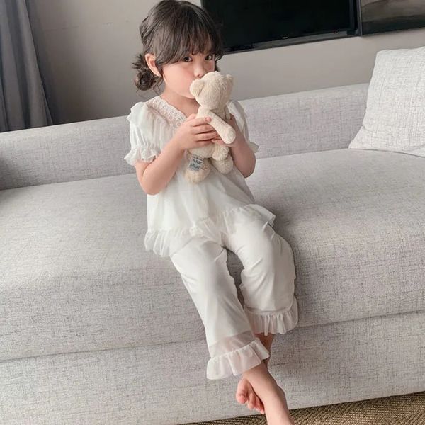 pajamas girls' cotton pajamas summer suits solid color princess style home clothes lace mesh yarn decoration girls nightdress 230503, Blue;red
pajamas girls' cotton pajamas summer suits solid color princess style home clothes lace mesh yarn decoration girls nightdress 230503, Blue;red