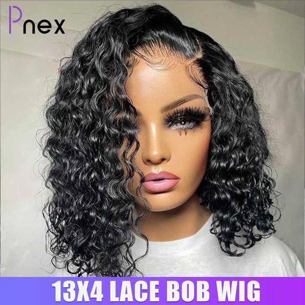 

synthetic wigs short curly human hair bob wig water lace front s for women pre plucked peruvian glueless 13x4 230227, Black