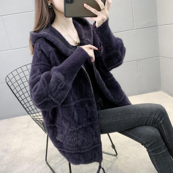 sweaters imitation mink cashmere coat 2020 autumn winter new women's clothing thick plush cardigan hooded knitted jacket with zipper y5, White;black
sweaters imitation mink cashmere coat 2020 autumn winter new women's clothing thick plush cardigan hooded knitted jacket with zipper y5, White;black