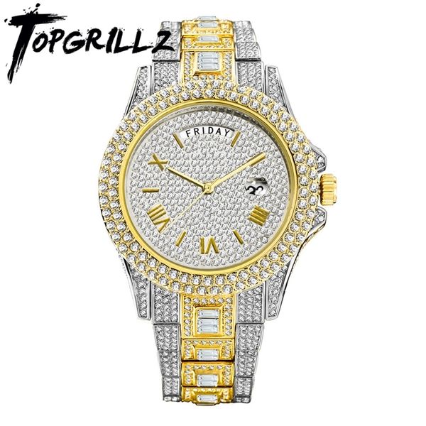 wristwatches rillz jam tangan pria berlian imitasi mewah mekanis baru baja tahan karat 7 warna perhiasan liontin hip hop drop 230428, Slivery;brown