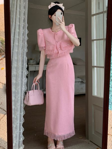 two piece dress summer vintage tweed two piece sets women outfits korean fashion tassel short jacket coat long skirt suits elegant 2 piece s, White
two piece dress summer vintage tweed two piece sets women outfits korean fashion tassel short jacket coat long skirt suits elegant 2 piece s, White