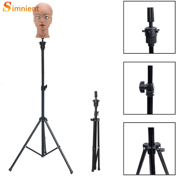 

wig stand simnient adjustable tripod stand holder mannequin head tripod hairdressing training head holder selling hair wig stands tool 23042, White