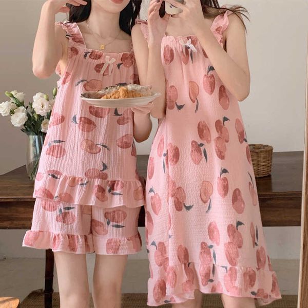 women's sleepwear cherry peach nightgowns women summer sleeveless night dress pajamas set cute ruffle edge sleepwear soft nighty for la, Black;red
women's sleepwear cherry peach nightgowns women summer sleeveless night dress pajamas set cute ruffle edge sleepwear soft nighty for la, Black;red