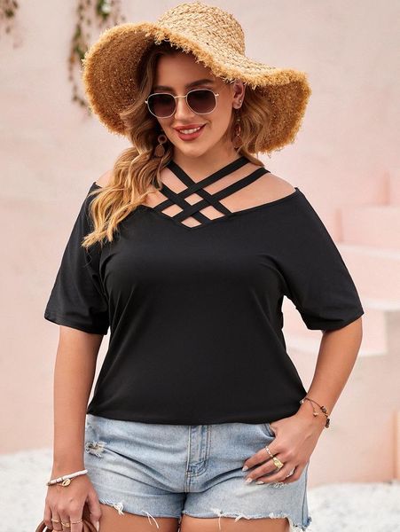 t-shirt 2022 fashion women summer blouse shirt elegant string cross v neck short sleeve black casual tee shirt plus size ladies
t-shirt 2022 fashion women summer blouse shirt elegant string cross v neck short sleeve black casual tee shirt plus size ladies