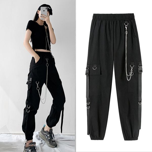 women's pants capris spring summer cargo women's pants punk black female joggers streetwear harem ankle-length trousers with chain, Black;white
women's pants capris spring summer cargo women's pants punk black female joggers streetwear harem ankle-length trousers with chain, Black;white