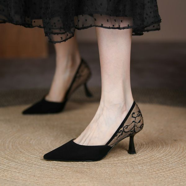 dress shoes summer pointed high heel lace stitching fashion pumps french retro elegant ladies chaussure femme 230503, Black
dress shoes summer pointed high heel lace stitching fashion pumps french retro elegant ladies chaussure femme 230503, Black