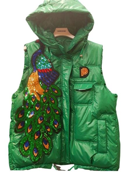 leather 2023 new cotton padded hooded sequin vest winter heavy industry rhinestone peacock vest puffer vest gilet women's quilted vest, Black
leather 2023 new cotton padded hooded sequin vest winter heavy industry rhinestone peacock vest puffer vest gilet women's quilted vest, Black