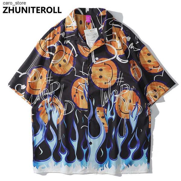 men's casual shirts 2021 smile blue fire flame print hawaiian beach shirts hip hop button shirt mens fashion short sleeve holiday party, White;black
men's casual shirts 2021 smile blue fire flame print hawaiian beach shirts hip hop button shirt mens fashion short sleeve holiday party, White;black