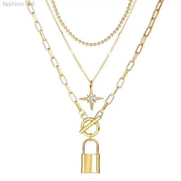 european and american necklace women alloy clavicle chain creative personality multi-layer eight-pointed star lock pendant, Silver
european and american necklace women alloy clavicle chain creative personality multi-layer eight-pointed star lock pendant, Silver