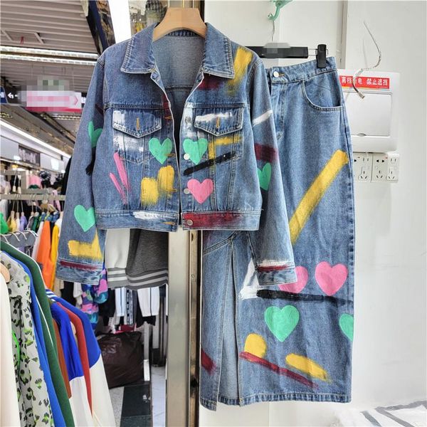 dress autumn women graffiti print denim sets lapel long sleeve short denim jacket denim skirt female casual two piece set streetwear, White
dress autumn women graffiti print denim sets lapel long sleeve short denim jacket denim skirt female casual two piece set streetwear, White