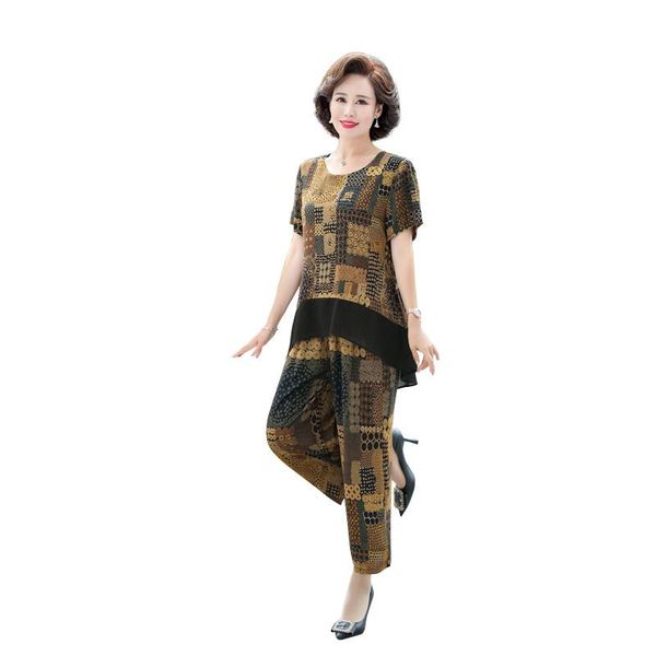 dress new middleaged moother sets summer floarl short sleeve tshirt wide leg pants 2 pcs pants suits mom elegant suit wear, White
dress new middleaged moother sets summer floarl short sleeve tshirt wide leg pants 2 pcs pants suits mom elegant suit wear, White