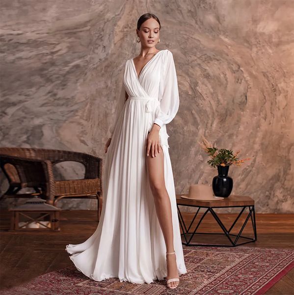 boutique occasion dresses simple v neck long sleeves plain chiffon a line beach wedding gown side slit bridal dresses, Black
boutique occasion dresses simple v neck long sleeves plain chiffon a line beach wedding gown side slit bridal dresses, Black