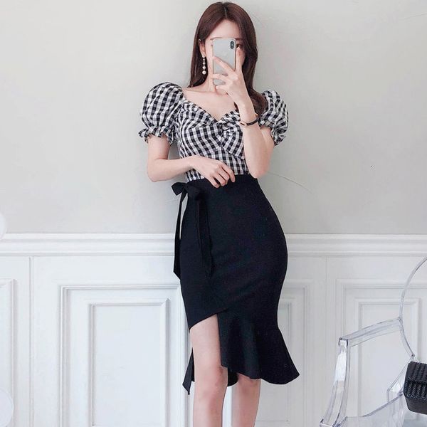 two piece dress streetwear fashion sets for women summer elegant vintage plaid square collar puff sleeve and ruffle skirt slim 2 piece sets, White
two piece dress streetwear fashion sets for women summer elegant vintage plaid square collar puff sleeve and ruffle skirt slim 2 piece sets, White