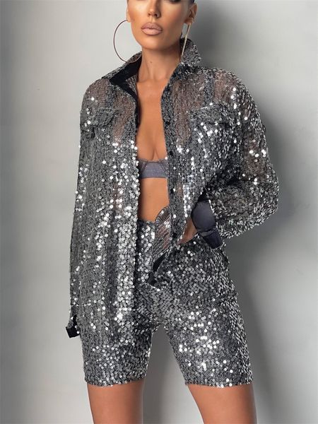 women s tracksuits wsevypo shiny sequins two piece shorts set clubwear fall summer fashion long sleeve button down shirts high waist 230503, Gray
women s tracksuits wsevypo shiny sequins two piece shorts set clubwear fall summer fashion long sleeve button down shirts high waist 230503, Gray