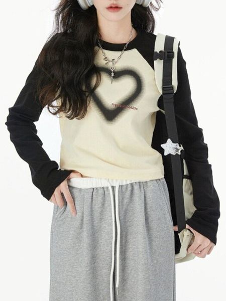 women's t-shirt heart printing t-shirt women japanese harajuku slim crop spring long sleeve o neck korean fashion contrast color tees, White
women's t-shirt heart printing t-shirt women japanese harajuku slim crop spring long sleeve o neck korean fashion contrast color tees, White