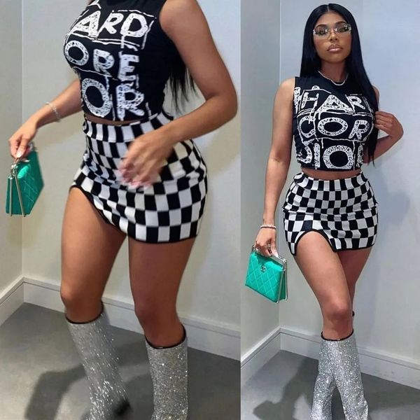 checkerboard printed women 2 piece set sleeveless tank bodycon skirts matching set summer y2k night club party outfits, White;black
checkerboard printed women 2 piece set sleeveless tank bodycon skirts matching set summer y2k night club party outfits, White;black