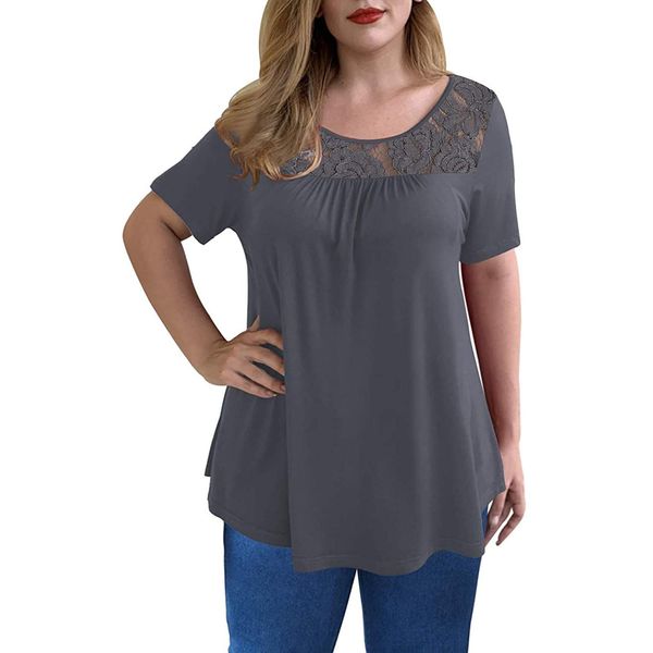 t-shirt 2021 plus size 5xl women's lace blouses and shirts summer stitching short sleeve round neck solid oversized tshirt casual, Black
t-shirt 2021 plus size 5xl women's lace blouses and shirts summer stitching short sleeve round neck solid oversized tshirt casual, Black