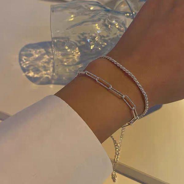 chain fashion silver colour double layer bracelet sparkling exquisite simple women fine jewelry accessories 230428, Black
chain fashion silver colour double layer bracelet sparkling exquisite simple women fine jewelry accessories 230428, Black