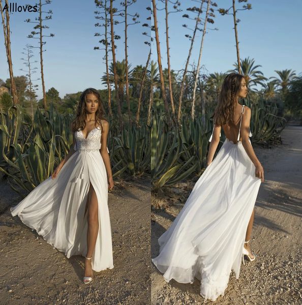 boho flowy chiffon a line wedding dresses summer beach lace spaghetti straps bridal gowns with sring open back high split simple fashion rob, White
boho flowy chiffon a line wedding dresses summer beach lace spaghetti straps bridal gowns with sring open back high split simple fashion rob, White