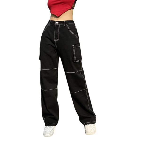 jeans trendy women straight wide leg jeans hip hop style high waist relaxed fit patchwork pocket line straight denim pants, Blue
jeans trendy women straight wide leg jeans hip hop style high waist relaxed fit patchwork pocket line straight denim pants, Blue