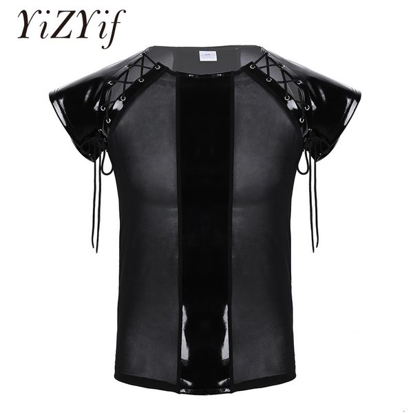 men s t shirts clubwear t shirts mens pu leather splice soft mesh see through short sleeves lace up muscle slim t shirt lingerie 230503, White;black
men s t shirts clubwear t shirts mens pu leather splice soft mesh see through short sleeves lace up muscle slim t shirt lingerie 230503, White;black