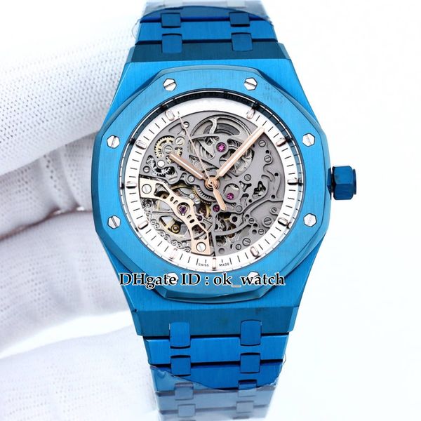 new k8f 41mm automatic mens watch 15407 blue case skeleton stainless steel bracelet gents popular watches 2 colors, Slivery;brown
new k8f 41mm automatic mens watch 15407 blue case skeleton stainless steel bracelet gents popular watches 2 colors, Slivery;brown