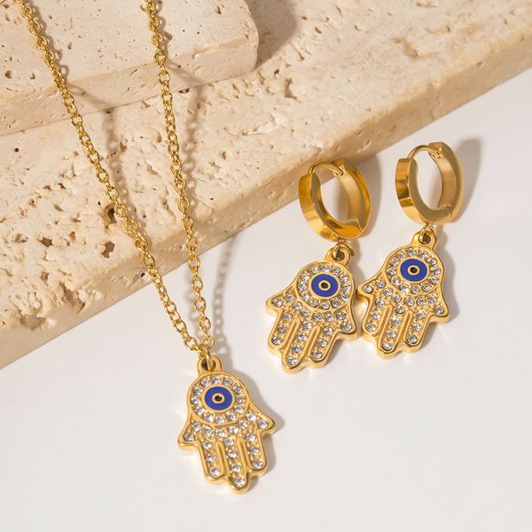 18k gold palm-shaped word white zircon necklace earrings women's titanium steel earrings jewelry wholesale ins internet celebrity the s, Silver
18k gold palm-shaped word white zircon necklace earrings women's titanium steel earrings jewelry wholesale ins internet celebrity the s, Silver