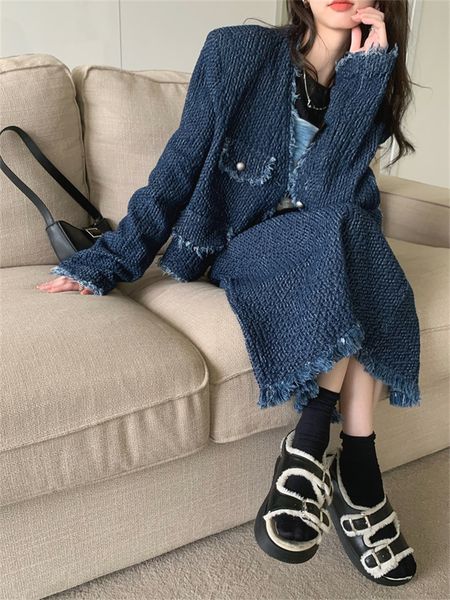 two piece dress spring vintage tassel two piece set women korean style folds v-neck jacket long skirt suits denim ensemble femme 2 pieces 23, White
two piece dress spring vintage tassel two piece set women korean style folds v-neck jacket long skirt suits denim ensemble femme 2 pieces 23, White