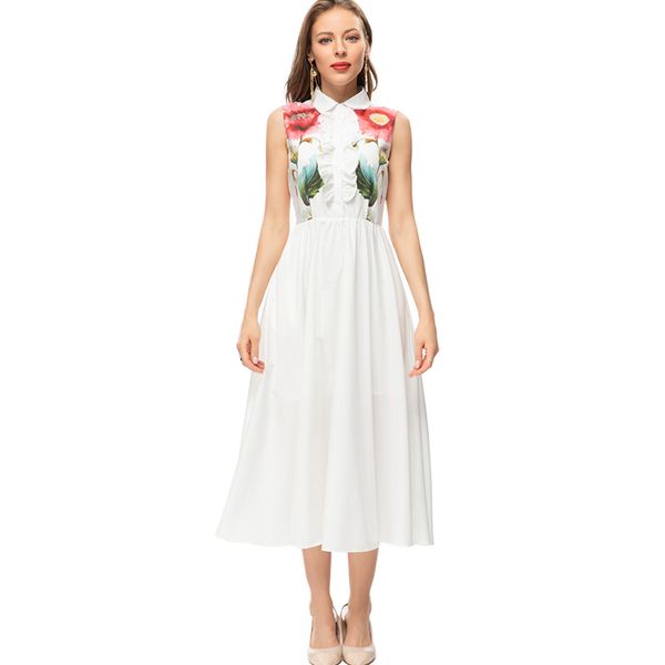 women's runway dresses turn down collar sleeveless printed lace up high street fashion summer vestidos, Black
women's runway dresses turn down collar sleeveless printed lace up high street fashion summer vestidos, Black