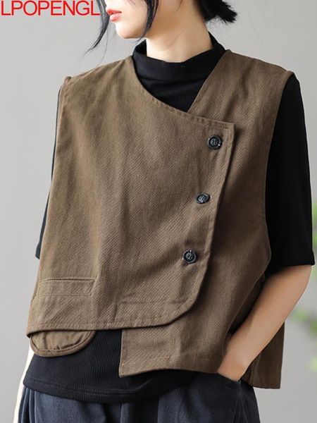 vests women loose vest cotton vneck sleeve button solid color casual coat 2022 autumn new korean style simple single breasted vest, Black;white
vests women loose vest cotton vneck sleeve button solid color casual coat 2022 autumn new korean style simple single breasted vest, Black;white