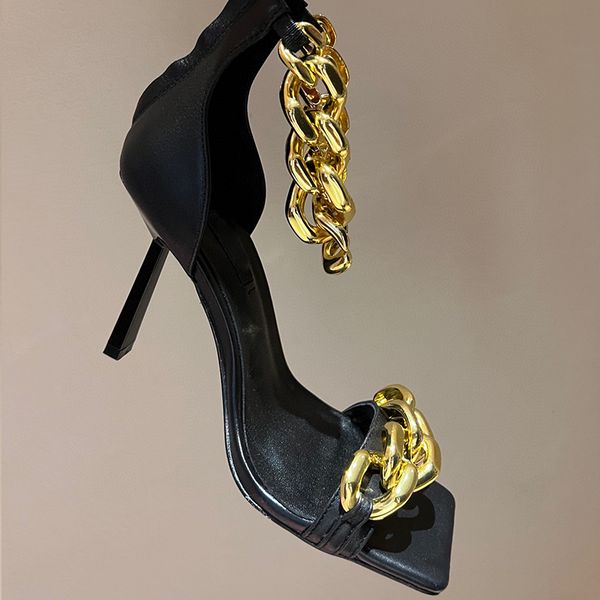 women shoes luxury brands design heeled chain sandals genuine leather fashion square with box thin heel, Black
women shoes luxury brands design heeled chain sandals genuine leather fashion square with box thin heel, Black