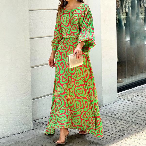 two piece dress womens round neck printed long lantern sleeve shirt high waist skirt set 230504, White
two piece dress womens round neck printed long lantern sleeve shirt high waist skirt set 230504, White