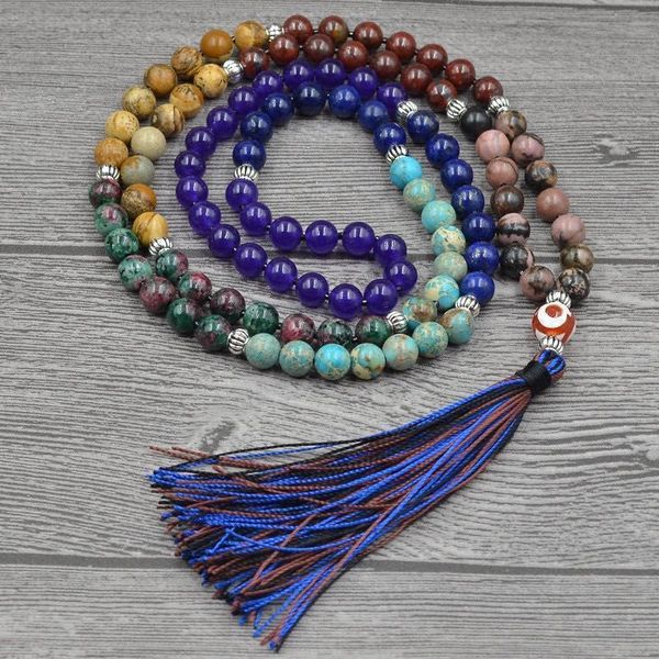 chokers 7 chakra mala unique 8mm natural stone long tassel necklace women meditation knotted bead yoga jewelry 230503, Golden;silver
chokers 7 chakra mala unique 8mm natural stone long tassel necklace women meditation knotted bead yoga jewelry 230503, Golden;silver