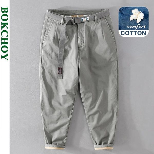 pants 2021 autumn winter new men thicken warm handsome ninepoint pants loose trendy casual trousers plus velvet green workwear 7611, Black