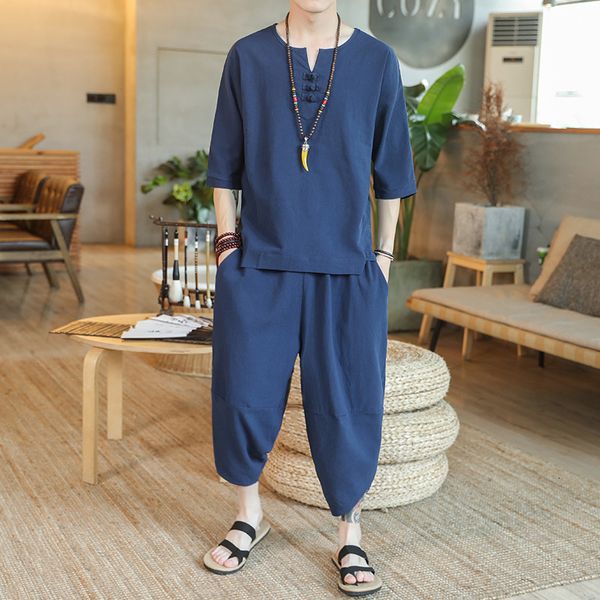 mens tracksuits trend chinese style cotton and linen shortsleeved suits tshirt cropped trousers twopiece 230503, Gray
mens tracksuits trend chinese style cotton and linen shortsleeved suits tshirt cropped trousers twopiece 230503, Gray