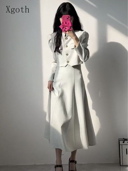two piece dress xgoth fashion temperament skirt suits spring autumn goddess loose elegant blazer jacket long half skirt female set 230504, White
two piece dress xgoth fashion temperament skirt suits spring autumn goddess loose elegant blazer jacket long half skirt female set 230504, White
