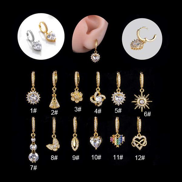 popular puncture huggie hoop earrings asymmetric single wear butterfly flower love charm pendant cubic zircon ear bone rings 14k gold stone, Golden
popular puncture huggie hoop earrings asymmetric single wear butterfly flower love charm pendant cubic zircon ear bone rings 14k gold stone, Golden