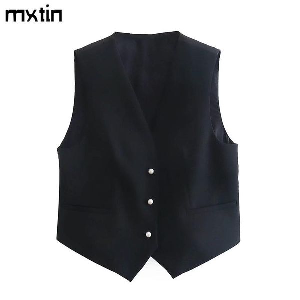 vests 2022 women spring fashion black tank vintage vneck leeveless faux pearl buttons office lady female vest chic vestidos, Black;white
vests 2022 women spring fashion black tank vintage vneck leeveless faux pearl buttons office lady female vest chic vestidos, Black;white