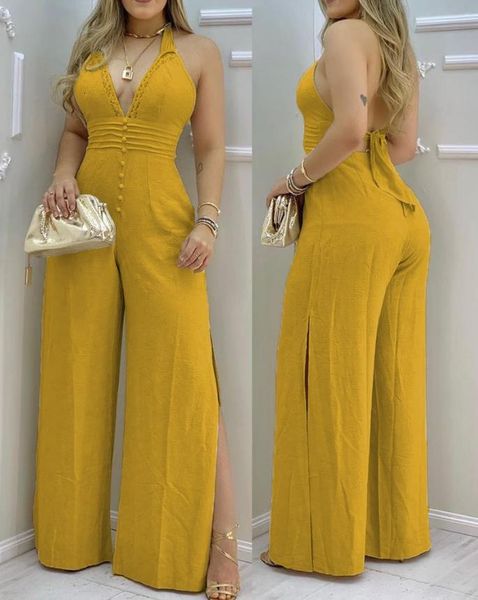 women's jumpsuits rompers lace trim buttoned backless slit jumpsuit elegant jumpsuit for women casual fashion summer 230504, Black;white
women's jumpsuits rompers lace trim buttoned backless slit jumpsuit elegant jumpsuit for women casual fashion summer 230504, Black;white