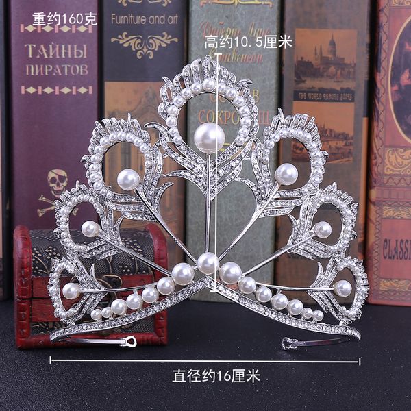 european and american rhinestone bridal headwear, peacock feathers, pearl large crown, wedding dress, accessory crown ts-0301, Silver
european and american rhinestone bridal headwear, peacock feathers, pearl large crown, wedding dress, accessory crown ts-0301, Silver