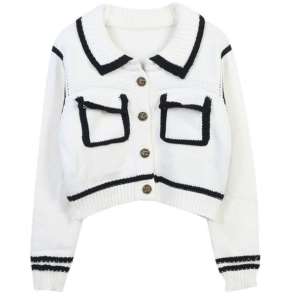 325 2023 runway summer brand same style sweater long sleeve black white lapel neck cardigan fashion clothes womens mingmei6, White;black
325 2023 runway summer brand same style sweater long sleeve black white lapel neck cardigan fashion clothes womens mingmei6, White;black